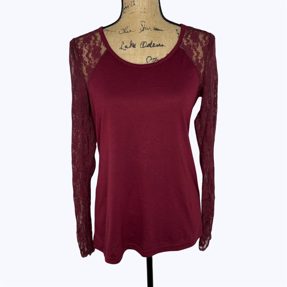 Energie Raglan Lace Top Burgundy Red Dark Romantic Feminine Gothic Y2K Sz XL